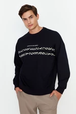 Trendyol Navy Men's Oversize/Wide-Fit Crew Neck Printed Cotton Sweatshirt