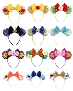 Latest Mickey Mouse Ears Headband Purple Red Frangipani Hair Bow Festival Hairband Kids Female Party Headwear Hair Accessories
