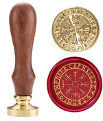 Vegvisir Viking Compass Rune Spell Sealing Wax Stamps Copper Seals with Wooden Hilt, Which Means Reverse The Bad Luck