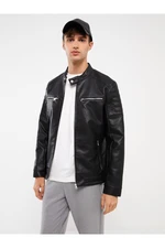 LC Waikiki Slim Fit Biker Collar Men's Leather Look Coat.