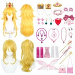 Girls Peach Princess Costume Accessories Crown Earrings Gloves Necklaces Wig Halloween Cosplay Dress Up Birthday Party Supplies