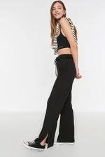 Trendyol Black Ribbed Knitted Pants with Slits