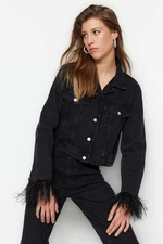 Trendyol Black Pile Trucker Crop Denim Jacket