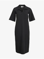 Black Ribbed Midi-Dresses with Collar VILA Nobella - Ladies