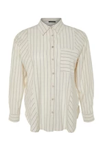 Trendyol Curve Beige Striped Linen Look Woven Shirt