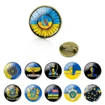 TAFREE Tryzub Symbol Round Brooches Sunflower Design Ukraine Cabochon Pins Jewelry For Clothing Bag Decoration WKL63