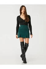 Koton Mini Skirt Pleated Patterned with Buckle Detail on the Sides
