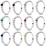 New 925 Sterling Silver Popular Ring Twelve Month Birthstone Beaded Ring With Crystal For Women Jewelry Birthday Gift