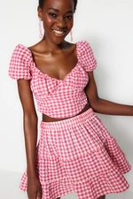 Trendyol Gingham, Textured Woven Ruffle Blouse and Skirt Set