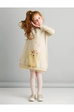Šaty pro dívky s výšivkou kočky ve zlaté barvě, stahovací šňůrkou a lesklým vzhledem značky mshb&g