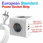 3-IN-1 Wired German/EU Wall Socket Power Strip with AC Outlets/USB/USB-C Charger Adapter Overload Protection Socket with