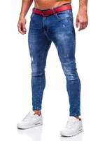 Tmavě modré pánské džíny skinny fit s paskem Bolf TF101