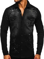 Černá pánská džínová košile s dlouhým rukávem Bolf R804