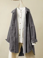 Corduroy Turn-down Collar Long Sleeve Irregular Hem Vintage Coats