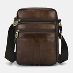 Men Genuine Leather Business Casual Solid Color Leather Shoulder Bag Crossbody Bag