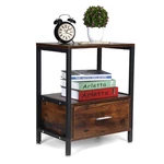 Retro Nightstand Bedside End Table Storage With Cabinet Drawer for Bedroom Living Room