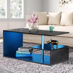 Woodyhome Modern Living Room RGB LED Lighting Coffee Table MDF Diversified Storage Coffee Table Simple Cabinet Storage C