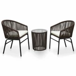 3 Piece Bistro Set with Cushions PVC Rattan Brown