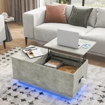 Hommpa LedLift Top Coffee Table with Charging Station GreyCenter Table with Storage Hidden Compartment for Home Livi