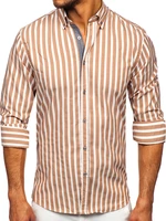 Hnedá pánska pruhovaná košeľa s dlhými rukávmi Bolf 20729