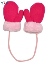 Zimní kojenecké rukavičky s kožíškem - se šňůrkou YO - malinové/růžový kožíšek, vel. 98-104 (2-4r)
