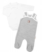 Baby Nellys 2-dílná soupravička Star, body dl. rukáv + pletené dupačky, šedé, vel. 68 (3-6m)