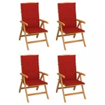 Zahradní židle 4 ks teak / látka Dekorhome Červená,Zahradní židle 4 ks teak / látka Dekorhome Červená