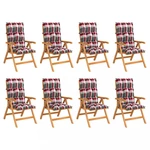 Skládací zahradní židle s poduškami 8 ks teak / látka Dekorhome Bílá / červená,Skládací zahradní židle s poduškami 8 ks teak / látka Dekorhome Bílá / 