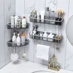 Bathroom Triangular Shower ShelfCorner Bath Storage Holder Rack With Hooker