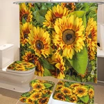 1/3/4Pcs Waterproof and Mildew proof Sunflower printed Shower CurtainBathroom Toilet Rug Mat Set