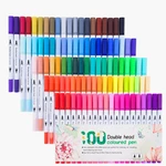 48/60/80/100 Pcs Colors Drawing Painting Watercolor Marker Pen Dual Head Brush Colored Pens Fine Liner School Art Suppli