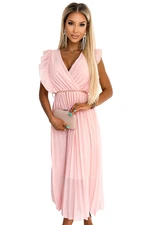 Pleated dress with ruffles, neckline and gold Numoco chain