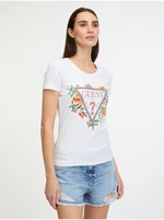 Bílé dámské tričko Guess Triangle Flowers - Dámské