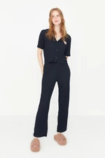 Trendyol Navy Blue Embroidered Ribbed Shirt-Pants and Knitted Pajamas Set