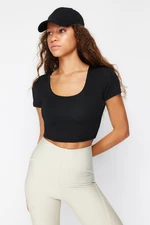 Trendyol Black 2-Layer Crop Knitted Sports Top/Blouse with Pad Inside Sports Bra