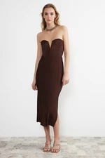 Trendyol Brown Pleated Knitted Dress