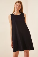Happiness İstanbul Women's Black Sleeveless Linen Viscose Bell Dress