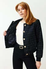 Trendyol Navy Blue Oversize Tweed Jacket Coat