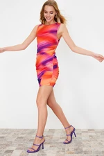Trendyol Multicolored Mini Gathered Zero Sleeve Flexible Knitted Pencil Dress
