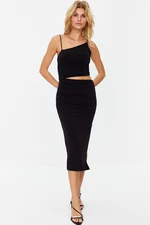 Trendyol Black Cut Out Body Fitted Detailed Midi Flexible Knitted Midi Pencil Dress