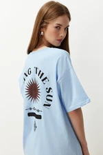 Trendyol Blue Printed Oversize/Creature Knitted T-Shirt