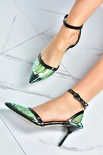 Fox Shoes Green Transparent Pointed Toe Thin Heels Women's Shoes