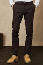 ALTINYILDIZ CLASSICS Pánske hnedé úzke nohavice Slim Fit Dobby flexibilné ležérne nohavice