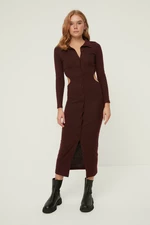 Trendyol Claret Red Rib Cutout Detailed Knitted Dress