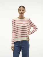 Pink and cream women's striped sweater Vero Moda Nova - Women