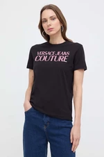 Bavlnené tričko Versace Jeans Couture dámsky, čierna farba, 76HAHG03 CJ00G
