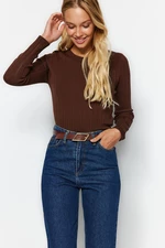 Trendyol Brown Basic Crew Neck Knitwear Sweater