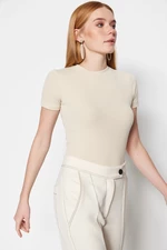 Trendyol Beige Half Sleeves Knitted Body Tunic With Snap Fastener