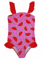 Dívčí jednodílné plavky s volánky - Noviti, Meloun, růžové, vel. 92-98 (18-36m)