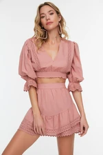 Trendyol Dried Rose Lace Detailed Frilly Voile Beach Top and Bottom Set